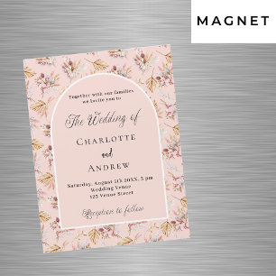 Invitation Magnétique Pampas fleurs d'herbe rose or boho luxe mariage