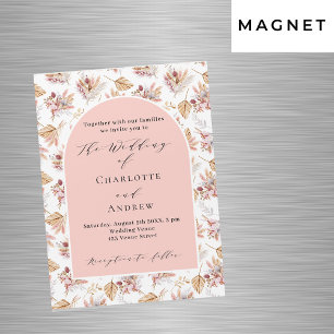 Invitation Magnétique Pampas herbe fleurie rose or boho luxe mariage