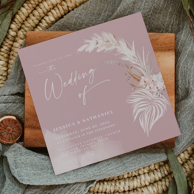 Invitation Magnétique Pampas moderne Grass Blush Rose Boho Floral (Créateur téléchargé)