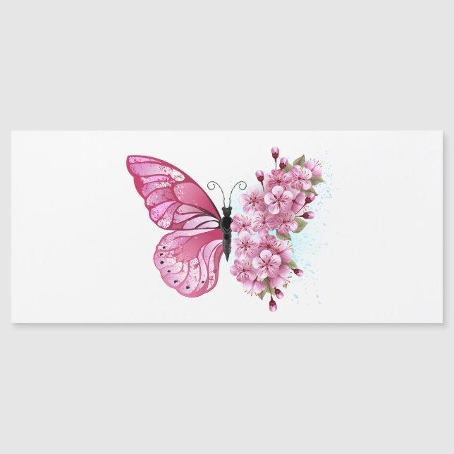 Invitation Magnétique Papillon de fleurs avec Sakura rose (Devant)