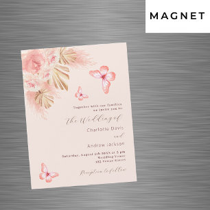 Invitation Magnétique Papillons pampas herbe rose or luxe mariage