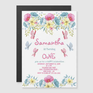 Invitation Magnétique Papillons Pink Aquarelle Florales Anniversaire