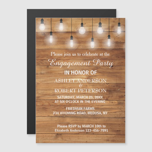 Invitation Magnétique Partie d'engagement Russe String Lights (Devant / Derrière)