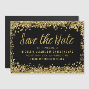 Invitation Magnétique Parties scintillant Black Gold Faux Enregistrer la