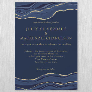 Invitation Magnétique Parties scintillant d'or de marbre bleu marine Mar