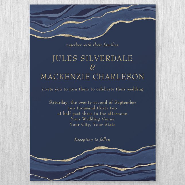 Invitation Magnétique Parties scintillant d'or de marbre bleu marine Mar (Créateur téléchargé)