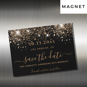 Invitation Magnétique Parties scintillant d'or noir Anniversaire enregis