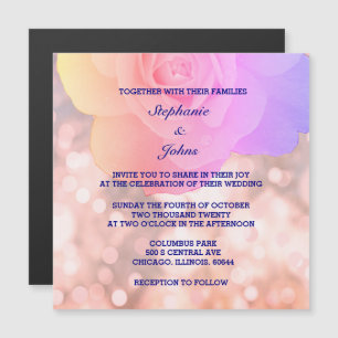 Invitation Magnétique Parties scintillant florale bleue de la Marine de