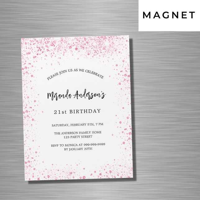 Invitation Magnétique Parties scintillant rose blanc d'anniversaire scin (Créateur téléchargé)