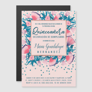 Invitation Magnétique Parties scintillant rose Confetti Floral Español Q