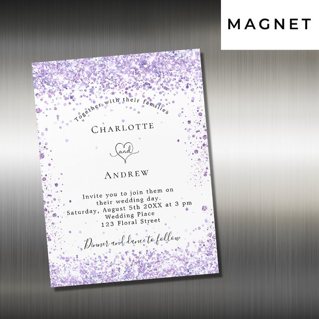 Invitation Magnétique parties scintillant violet mariage blanc aimant in (Créateur téléchargé)
