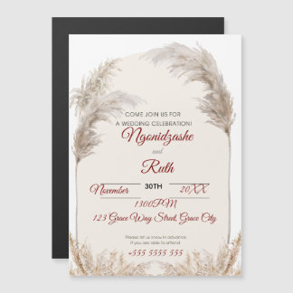 Invitation Magnétique Pastel Beige Boho Floral Pampas Thin Magnetic Card