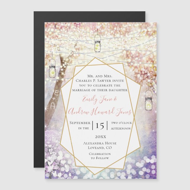 Invitation Magnétique Pastel rose violet bleu clair Mariage Fairytale (Devant / Derrière)