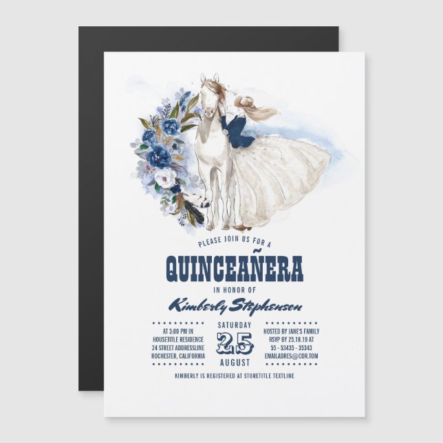 Invitation Magnétique Pays de l'Ouest 15e anniversaire Quinceañera (Devant / Derrière)