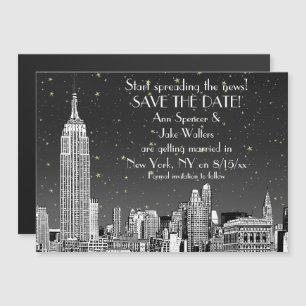 Invitation Magnétique Paysage de NYC 01 Gravé Étoile Noir Enregistrer la