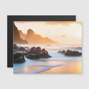 Invitation Magnétique Paysage marin au coucher de soleil doré Vagues
