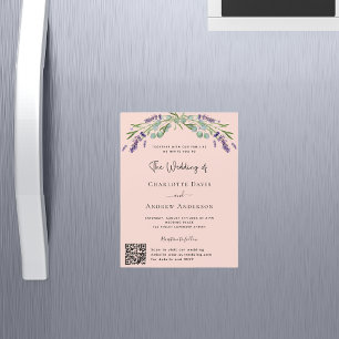 Invitation Magnétique Peach lavender violet QR RSVP luxe mariage