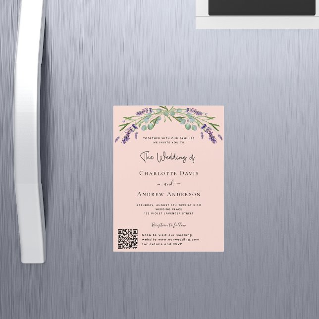 Invitation Magnétique Peach lavender violet QR RSVP luxe mariage (Créateur téléchargé)