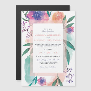 Invitation Magnétique Peach & Purple Aquarelle Blooms Floral Mariage