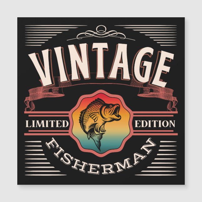 INVITATION MAGNÉTIQUE PÊCHEUR VINTAGE ÉDITION LIMITÉE  (Devant)