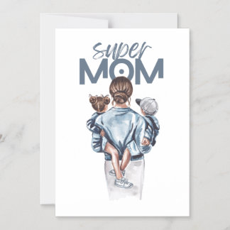 Invitation Magnétique Personalized Super Mom with Son and Daughter Gift 