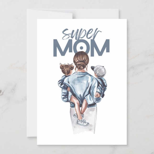 Invitation Magnétique Personalized Super Mom with Son and Daughter Gift  (Recto)
