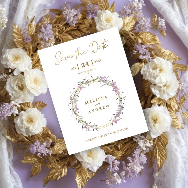 Invitation Magnétique Personnalisé Lilac Elegant Mariage de couronne de  (Custom Lilac Elegant Garland Wreath Wedding Save the Date Magnetic Card.)
