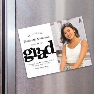 Invitation Magnétique Photo de diplôme Noir Blanc Gras Type Enregistrer 