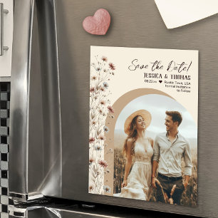 Invitation Magnétique Photo de mariage de fleurs sauvages boho sous form