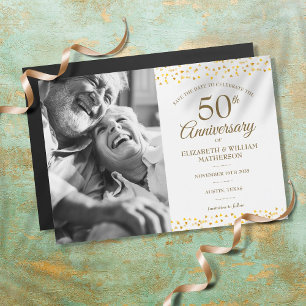 Invitation Magnétique Photo de mise à jour pour les 50 ans de coeurs dor