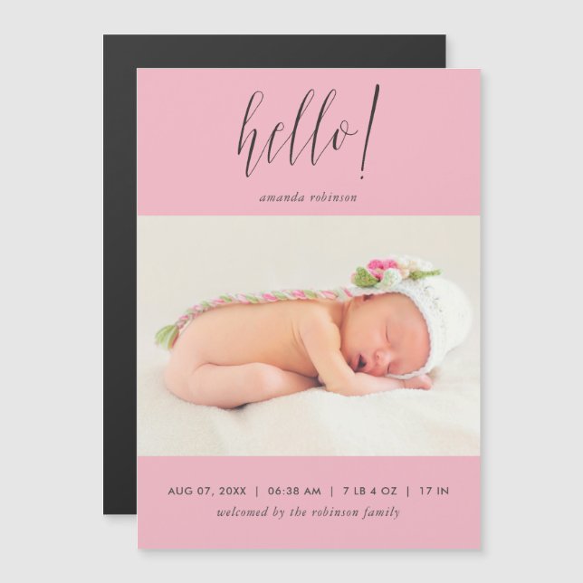 Invitation Magnétique Photo de naissance de bébé fille (Devant / Derrière)