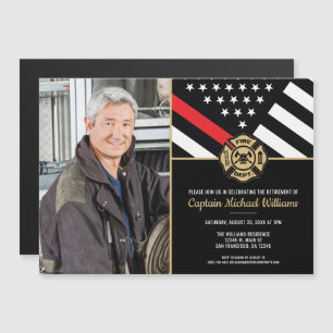 Invitation Magnétique Photo d'un pompier Drapeau ligne rouge Retraite d'