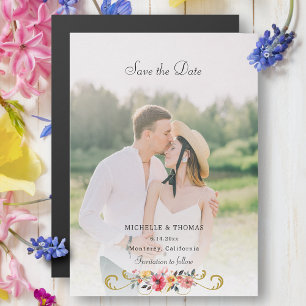 Invitation Magnétique Photo Fleur sauvage aquarelle Enregistrer la date