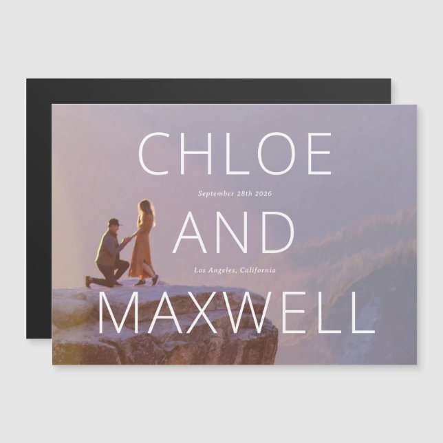 Invitation Magnétique Photo Modern Bold Names Enregistrer la date (Devant / Derrière)