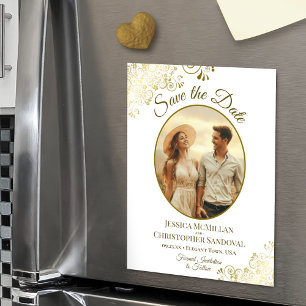 Invitation Magnétique Photo ovale de sauvegarde de date de mariage éléga