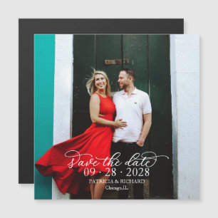 Invitation Magnétique Photographie de mariage chic calligraphie Enregist