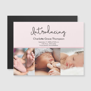 Invitation Magnétique Photos Pink Baby Girl Introduire script Personnali