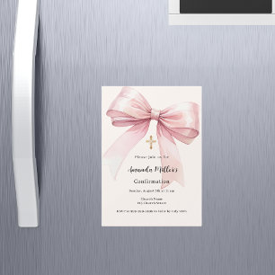 Invitation Magnétique Pink bow crème fille Confirmation