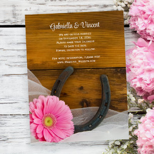 Invitation Magnétique Pink Daisy et Horseshoe Wedding Enregistrer la dat