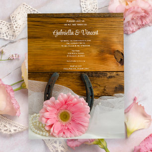 Invitation Magnétique Pink Daisy et Horseshoe Western Mariage