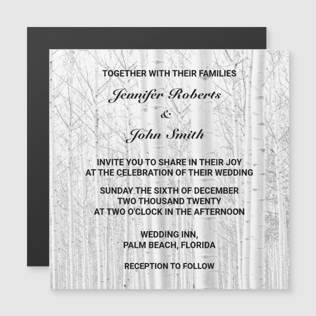 Invitation Magnétique Pins d'hiver Mariage naturel White Woods (Devant / Derrière)