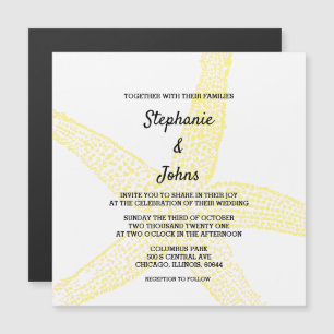Invitation Magnétique Plage Starfish Nautique Jaune Blanc Thème Mariage