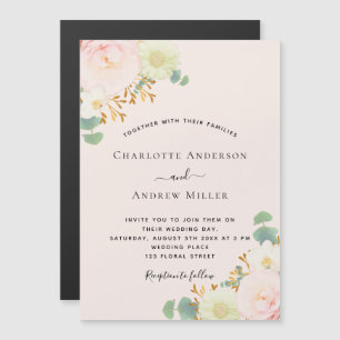 Invitation Magnétique Plantes blanches roses mariage
