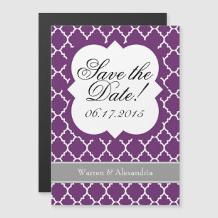 Invitation Magnétique Plum violet blanc Quatrefoil Enregistrer l'aimant 