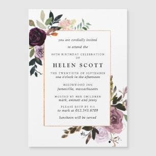 Invitation Magnétique Plum violet mauve rose floral 60e anniversaire