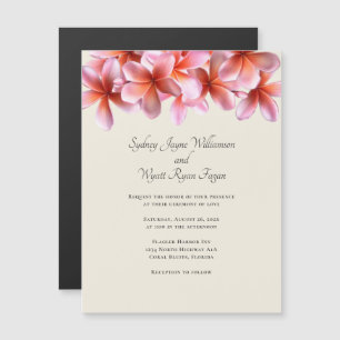 Invitation Magnétique Plumeria rose Fleurs réelles Frontière Ecru