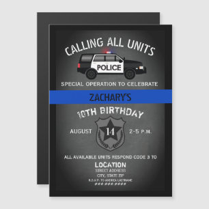 Invitation Magnétique Police VUS Badge Mince Ligne Bleue Anniversaire