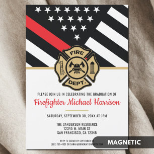 Invitation Magnétique Pompier Fire Academy Red Line Drapeau Graduation