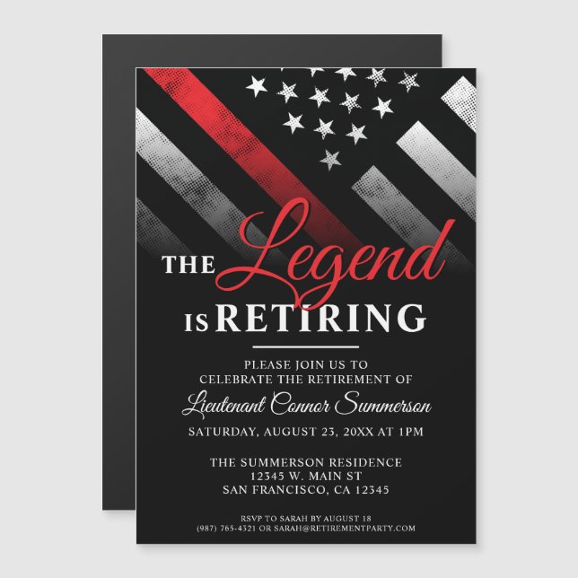 Invitation Magnétique Pompier Retraite Ligne Rouge Flag Flaman (Devant / Derrière)