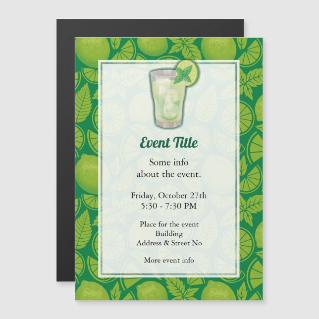 Invitation magnétique pour cocktail Mojito (Devant / Derrière)